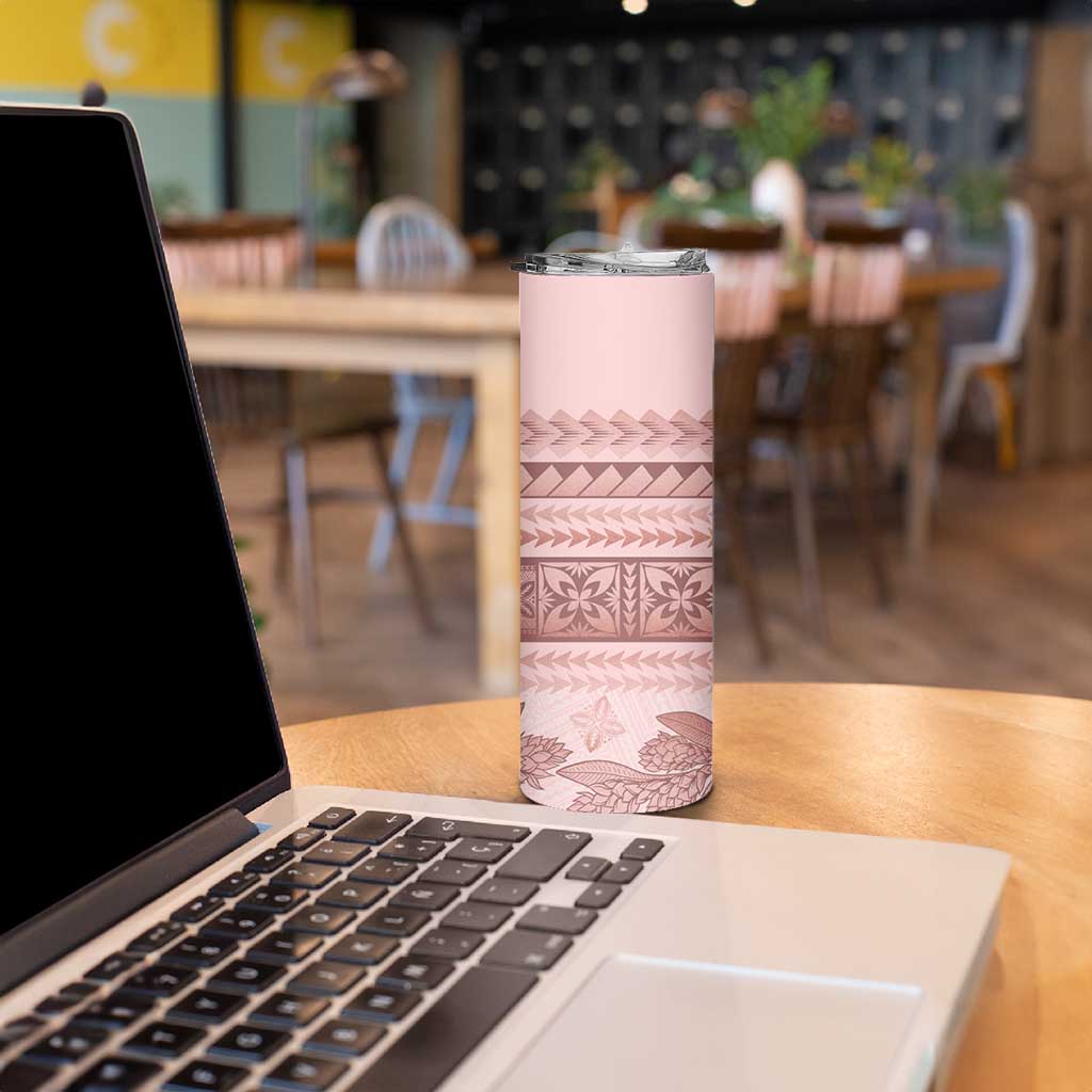 Pastel Pink Samoa Siapo Teuila Flowers Skinny Tumbler - Polynesian Pride