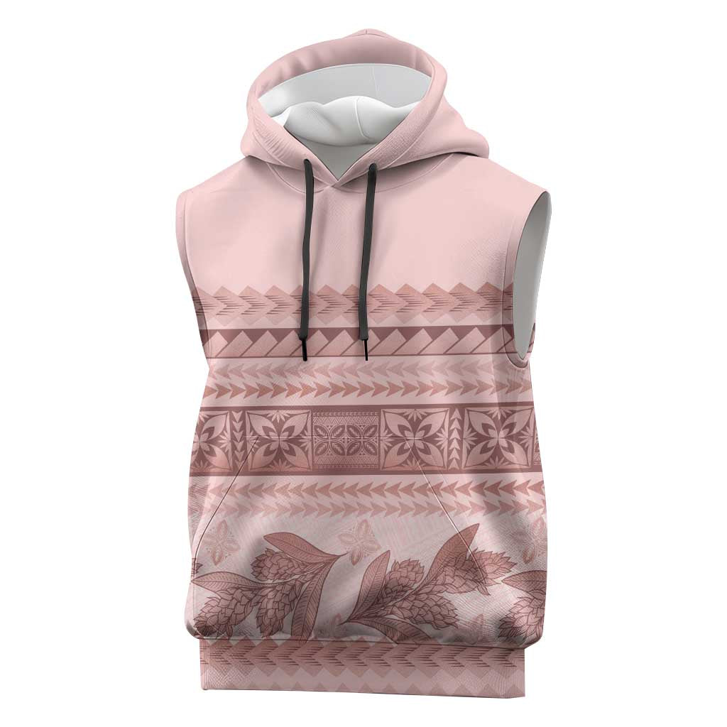 Pastel Pink Samoa Siapo Teuila Flowers Sleeveless Hoodie - Polynesian Pride