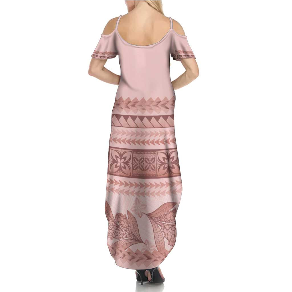 Pastel Pink Samoa Siapo Teuila Flowers Summer Maxi Dress - Polynesian Pride