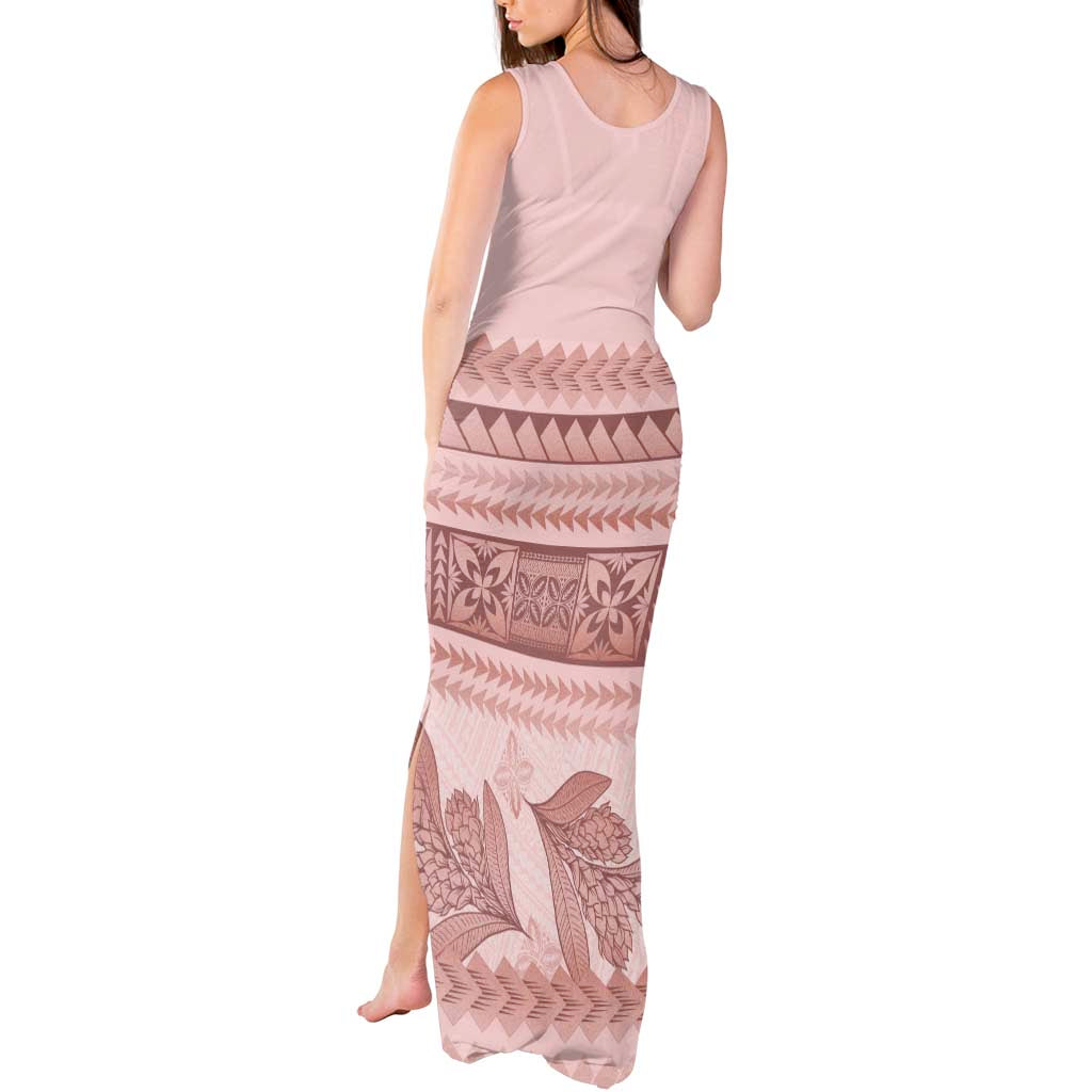 Pastel Pink Samoa Siapo Teuila Flowers Tank Maxi Dress - Polynesian Pride