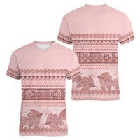 Pastel Pink Samoa Siapo Teuila Flowers Women V-Neck T-Shirt - Polynesian Pride