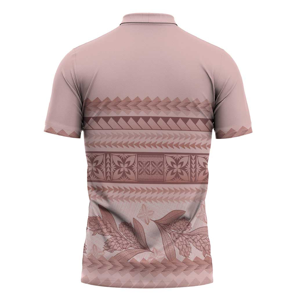 Pastel Pink Samoa Siapo Teuila Flowers Zipper Polo Shirt - Polynesian Pride