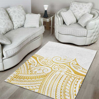 Polynesia White Sunday Area Rug Plumeria Polynesian Tribal Gold Color - Polynesian Pride