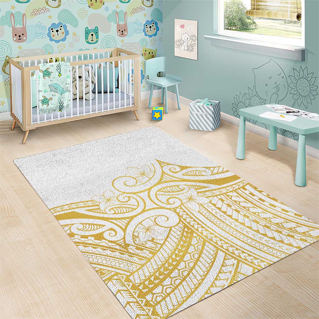 Polynesia White Sunday Area Rug Plumeria Polynesian Tribal Gold Color - Polynesian Pride