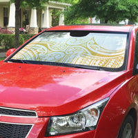 Polynesia White Sunday Auto Sun Shade Plumeria Polynesian Tribal Gold Color - Polynesian Pride