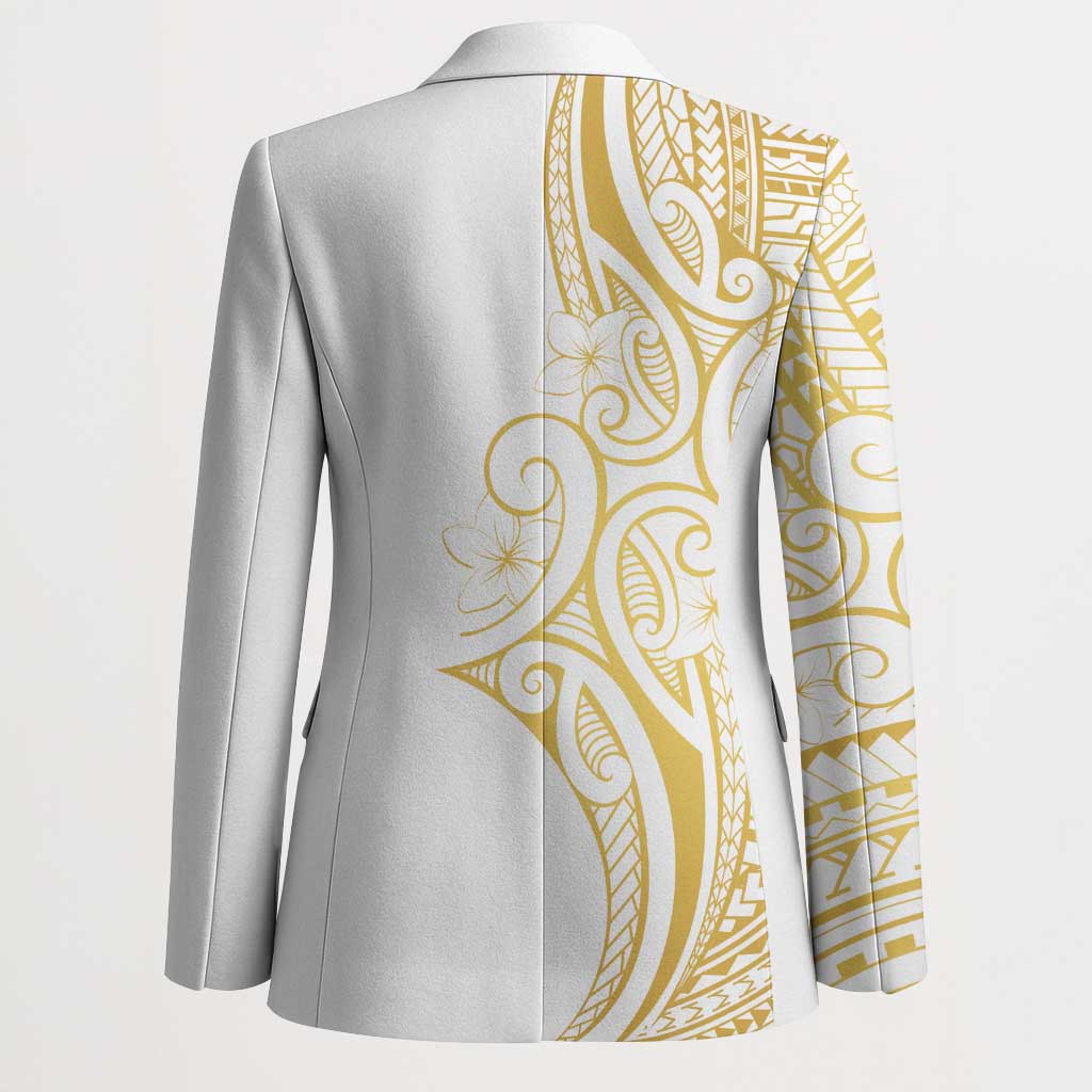 Polynesia White Sunday Blazer Plumeria Polynesian Tribal Gold Color - Polynesian Pride