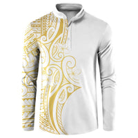 Polynesia White Sunday Button Sweatshirt Plumeria Polynesian Tribal Gold Color - Polynesian Pride