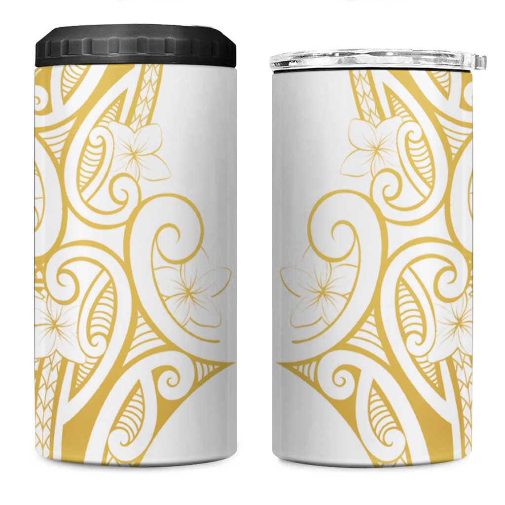 Polynesia White Sunday 4 in 1 Can Cooler Tumbler Plumeria Polynesian Tribal Gold Color - Polynesian Pride