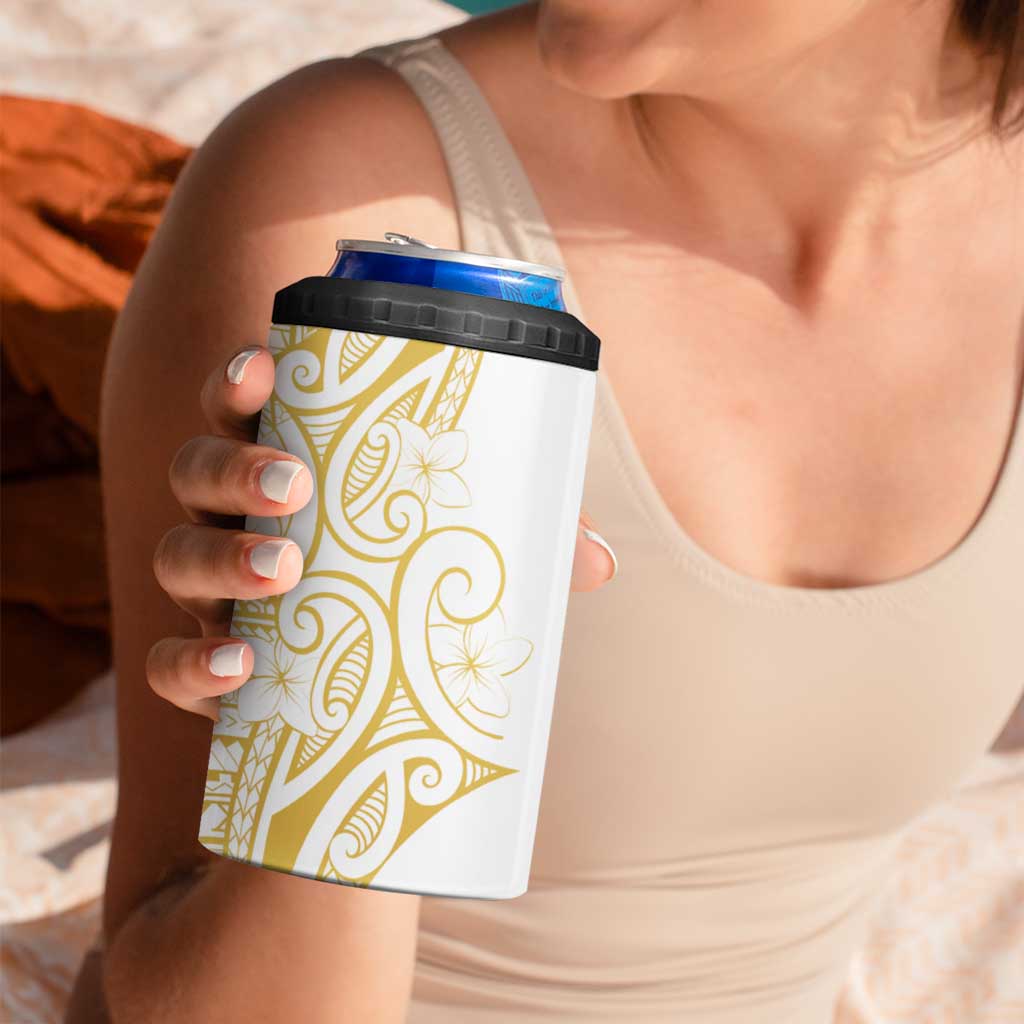 Polynesia White Sunday 4 in 1 Can Cooler Tumbler Plumeria Polynesian Tribal Gold Color - Polynesian Pride