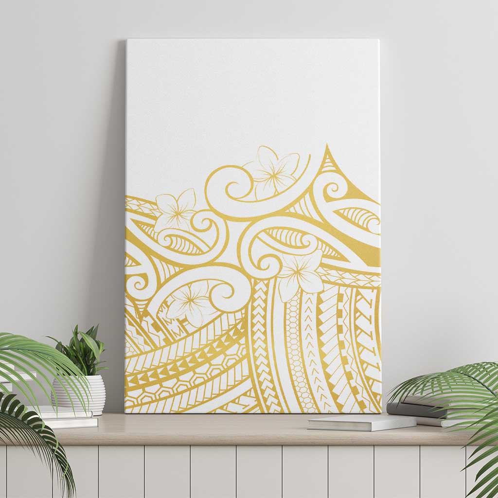 Polynesia White Sunday Canvas Wall Art Plumeria Polynesian Tribal Gold Color - Polynesian Pride