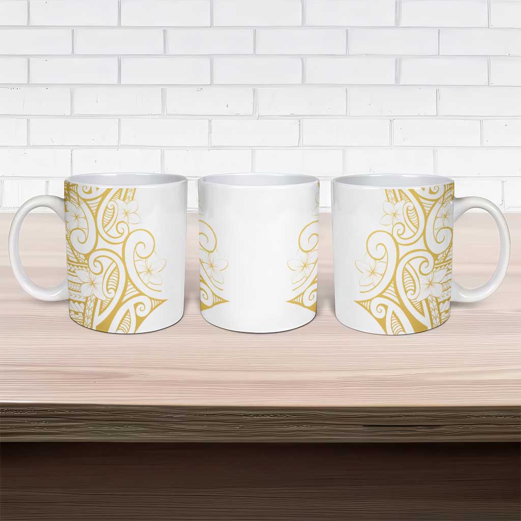 Polynesia White Sunday Ceramic Mug Plumeria Polynesian Tribal Gold Color - Polynesian Pride