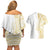 Polynesia White Sunday Couples Matching Off Shoulder Short Dress and Hawaiian Shirt Plumeria Polynesian Tribal Gold Color - Polynesian Pride