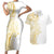 Polynesia White Sunday Couples Matching Short Sleeve Bodycon Dress and Hawaiian Shirt Plumeria Polynesian Tribal Gold Color - Polynesian Pride