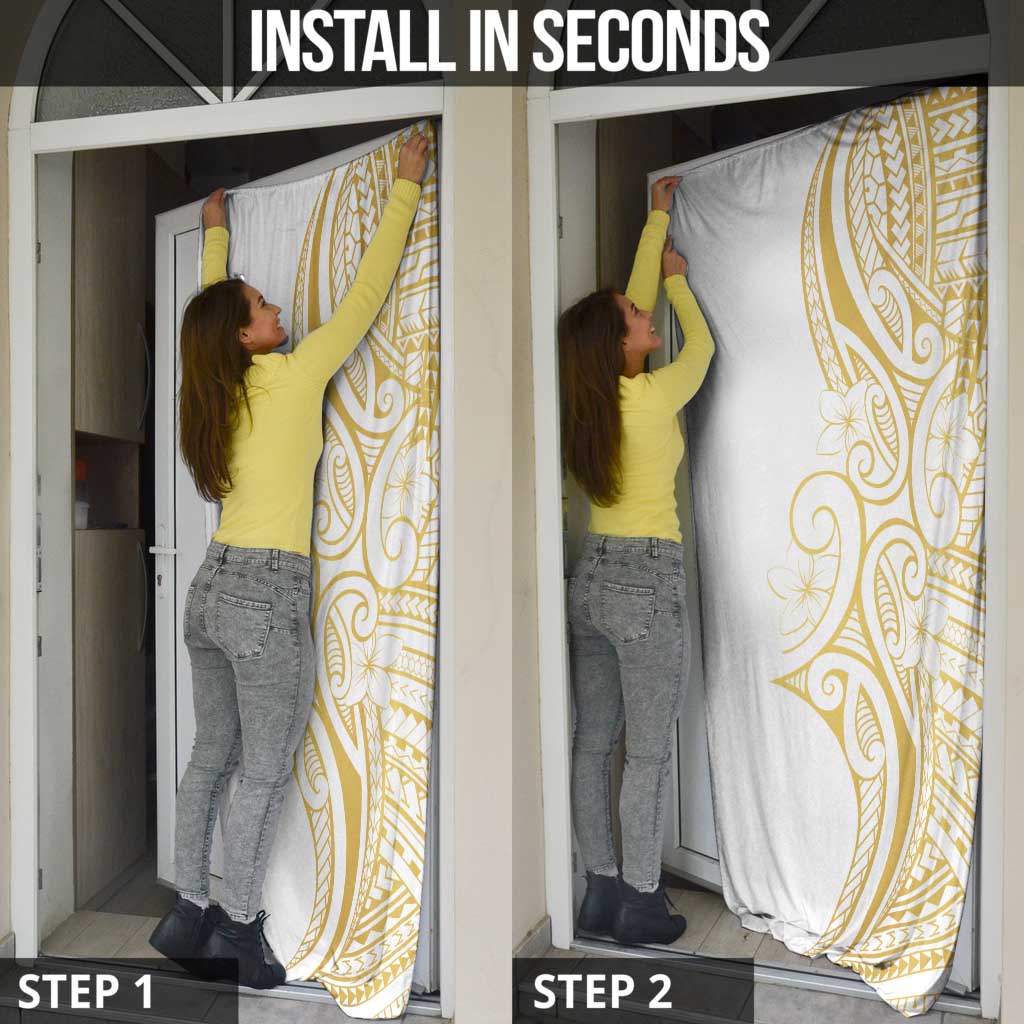 Polynesia White Sunday Door Cover Plumeria Polynesian Tribal Gold Color - Polynesian Pride