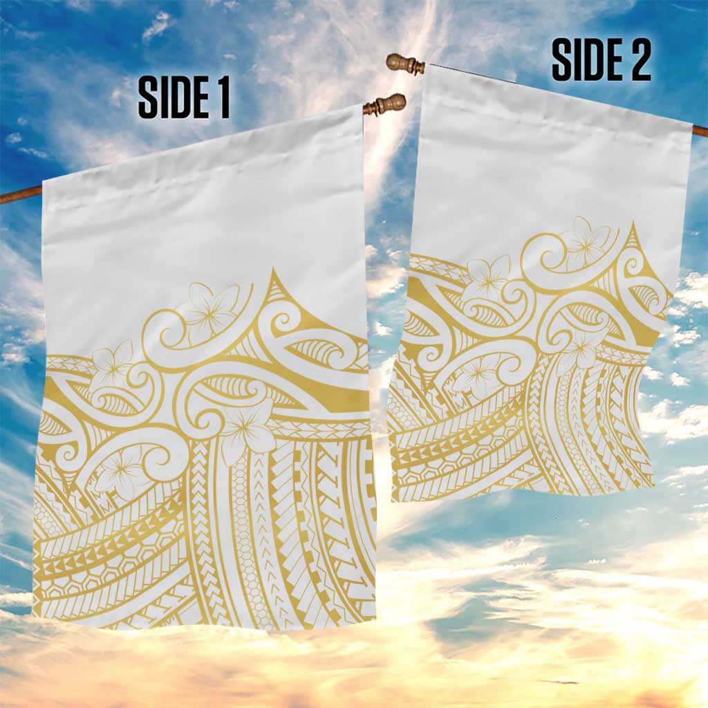 Polynesia White Sunday Garden Flag Plumeria Polynesian Tribal Gold Color - Polynesian Pride