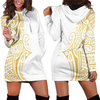 Polynesia White Sunday Hoodie Dress Plumeria Polynesian Tribal Gold Color - Polynesian Pride