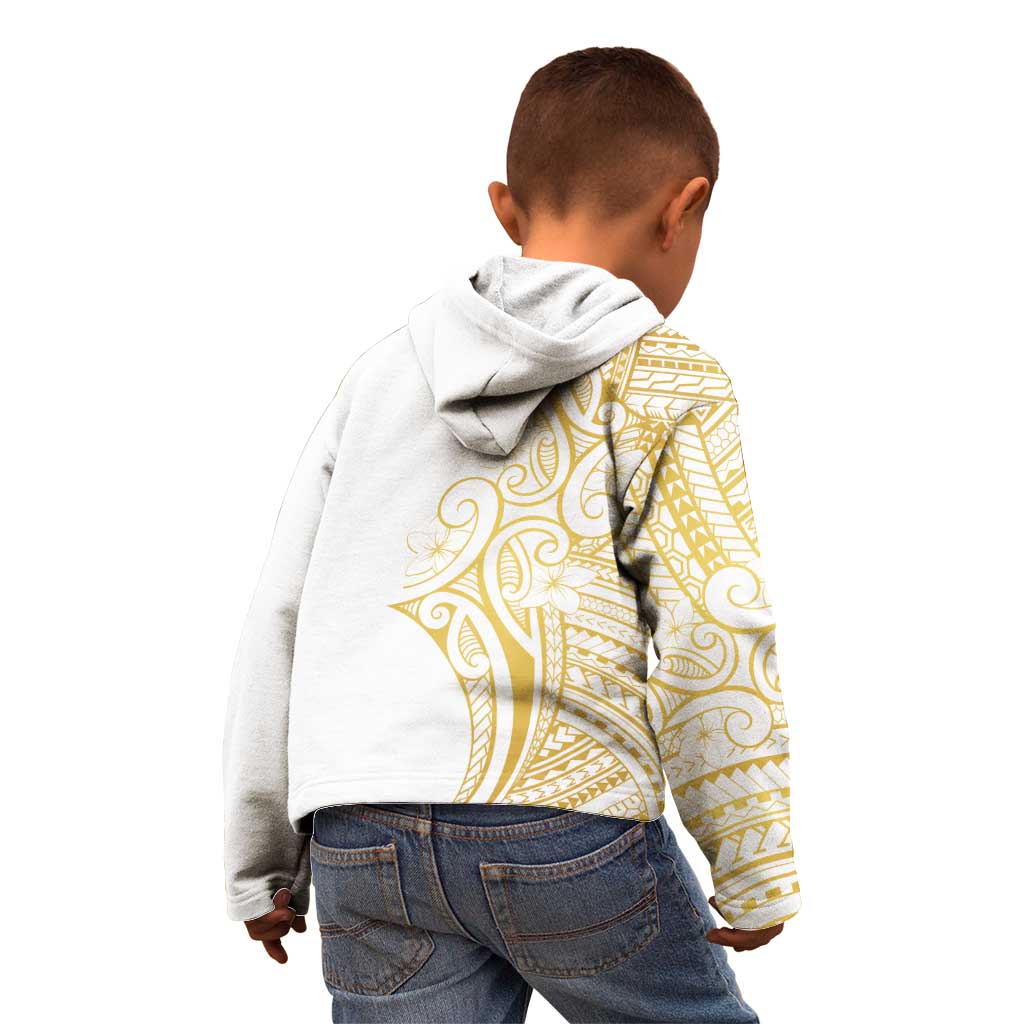 Polynesia White Sunday Kid Hoodie Plumeria Polynesian Tribal Gold Color - Polynesian Pride