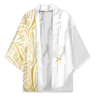 Polynesia White Sunday Kimono Plumeria Polynesian Tribal Gold Color - Polynesian Pride