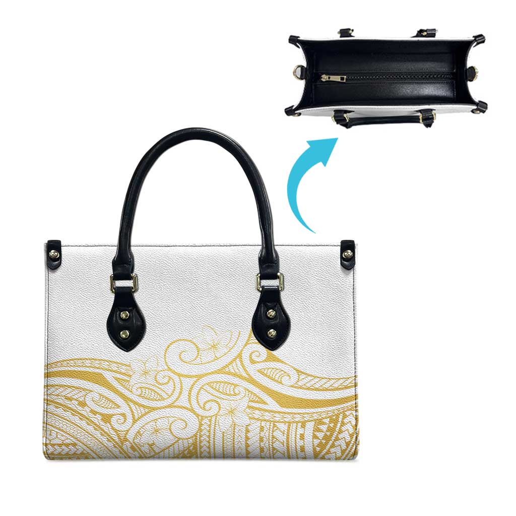 Polynesia White Sunday Leather Bag Plumeria Polynesian Tribal Gold Color - Polynesian Pride