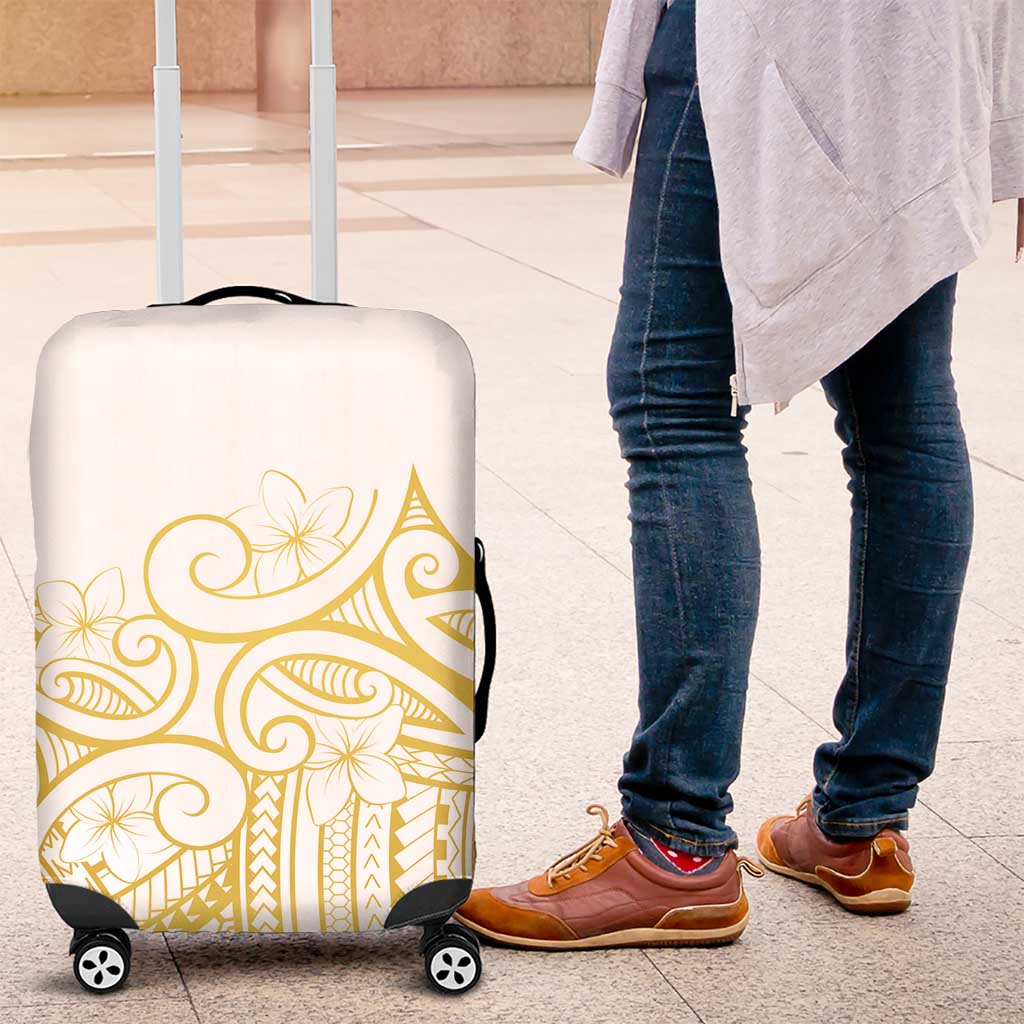 Polynesia White Sunday Luggage Cover Plumeria Polynesian Tribal Gold Color - Polynesian Pride