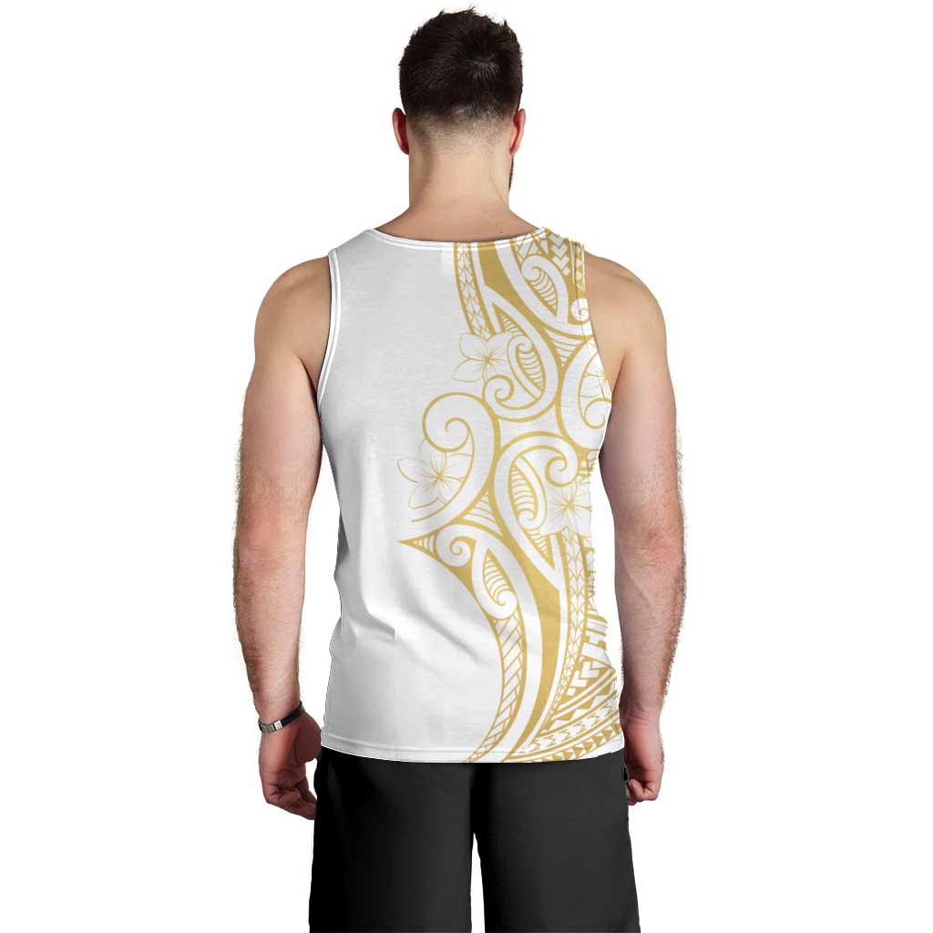 Polynesia White Sunday Men Tank Top Plumeria Polynesian Tribal Gold Color - Polynesian Pride