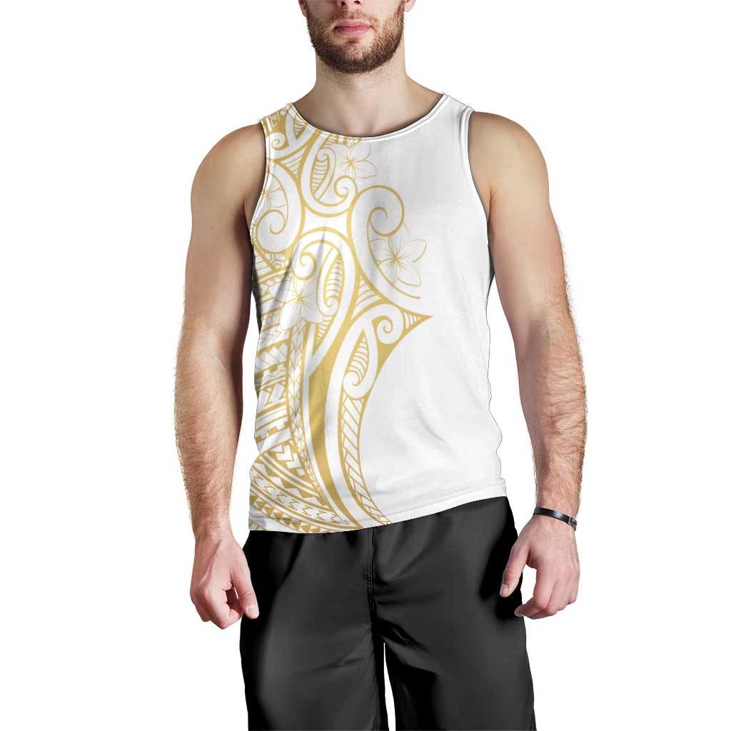 Polynesia White Sunday Men Tank Top Plumeria Polynesian Tribal Gold Color - Polynesian Pride