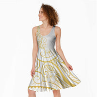 Polynesia White Sunday Midi Dress Plumeria Polynesian Tribal Gold Color - Polynesian Pride