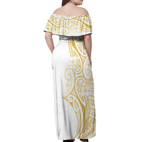 Polynesia White Sunday Off Shoulder Maxi Dress Plumeria Polynesian Tribal Gold Color - Polynesian Pride