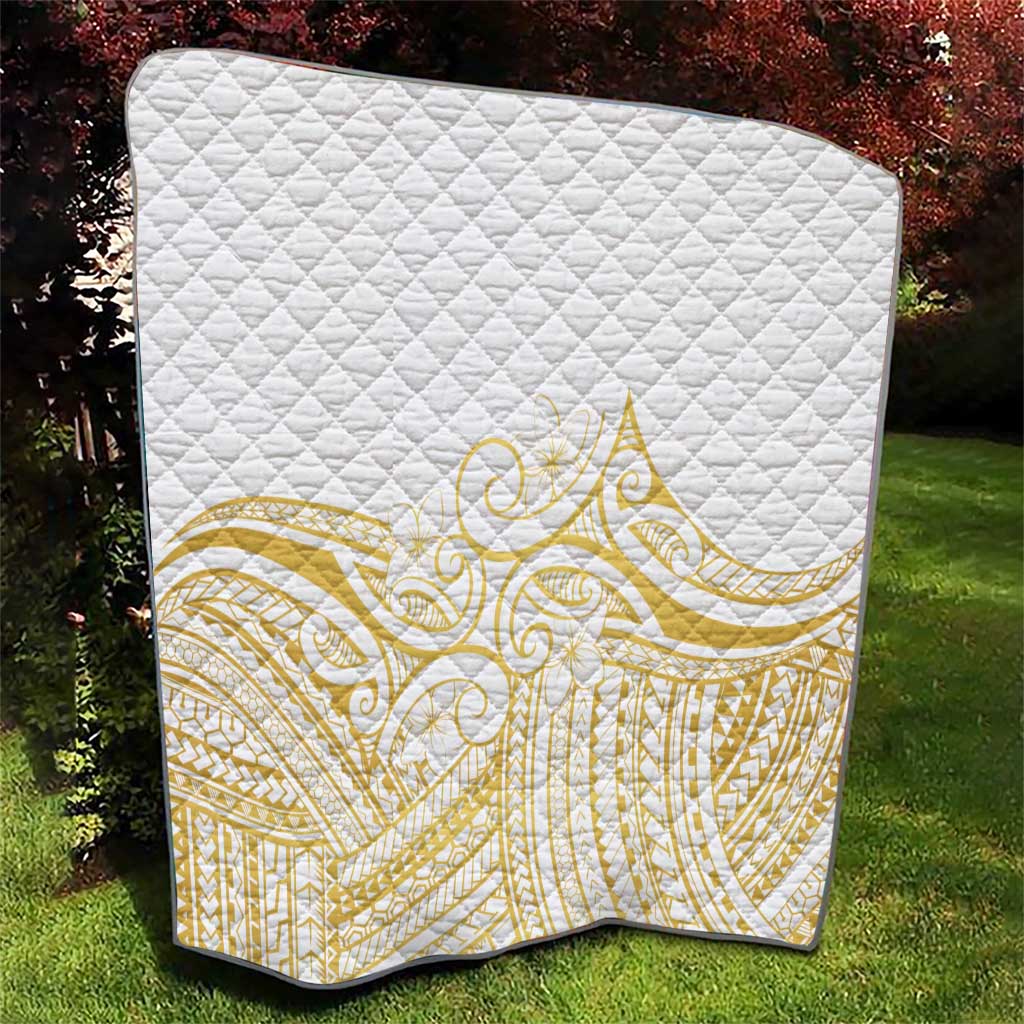 Polynesia White Sunday Quilt Plumeria Polynesian Tribal Gold Color - Polynesian Pride