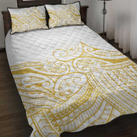 Polynesia White Sunday Quilt Bed Set Plumeria Polynesian Tribal Gold Color - Polynesian Pride