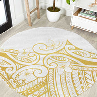 Polynesia White Sunday Round Carpet Plumeria Polynesian Tribal Gold Color - Polynesian Pride