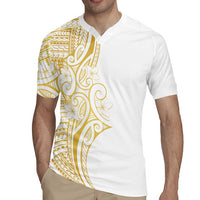 Polynesia White Sunday Rugby Jersey Plumeria Polynesian Tribal Gold Color - Polynesian Pride