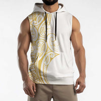 Polynesia White Sunday Sleeveless Hoodie Plumeria Polynesian Tribal Gold Color - Polynesian Pride