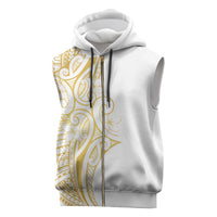 Polynesia White Sunday Sleeveless Zip Hoodie Plumeria Polynesian Tribal Gold Color - Polynesian Pride