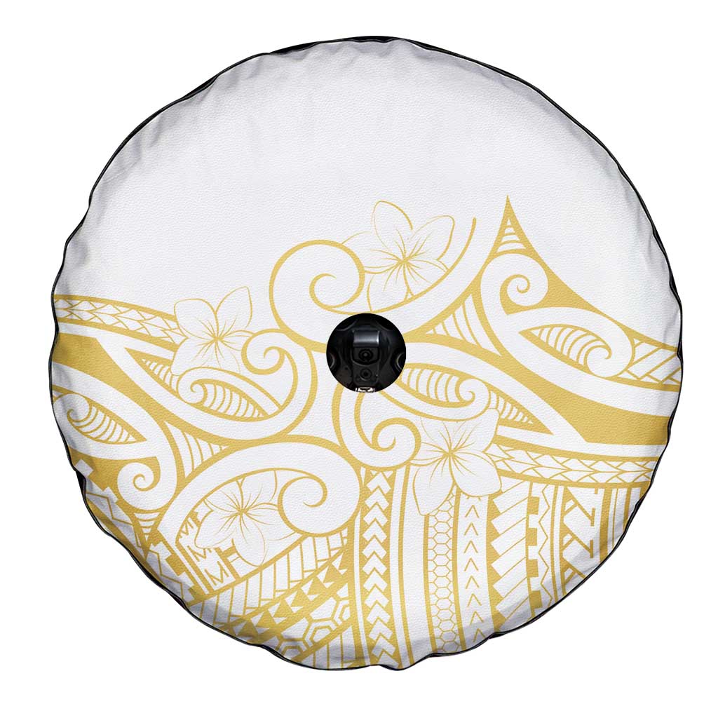 Polynesia White Sunday Spare Tire Cover Plumeria Polynesian Tribal Gold Color - Polynesian Pride