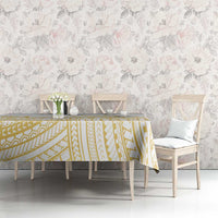 Polynesia White Sunday Tablecloth Plumeria Polynesian Tribal Gold Color - Polynesian Pride