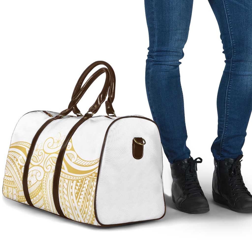 Polynesia White Sunday Travel Bag Plumeria Polynesian Tribal Gold Color - Polynesian Pride