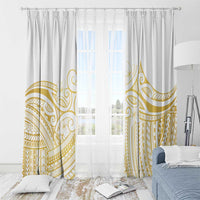 Polynesia White Sunday Window Curtain Plumeria Polynesian Tribal Gold Color - Polynesian Pride