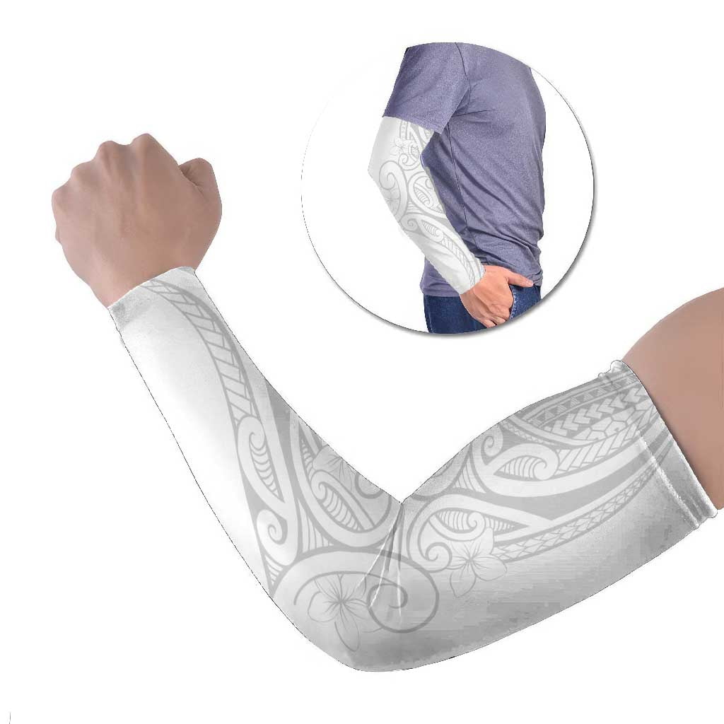 Polynesia White Sunday Arm Sleeves Plumeria Polynesian Tribal Grey Color - Polynesian Pride