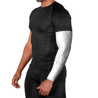 Polynesia White Sunday Arm Sleeves Plumeria Polynesian Tribal Grey Color - Polynesian Pride