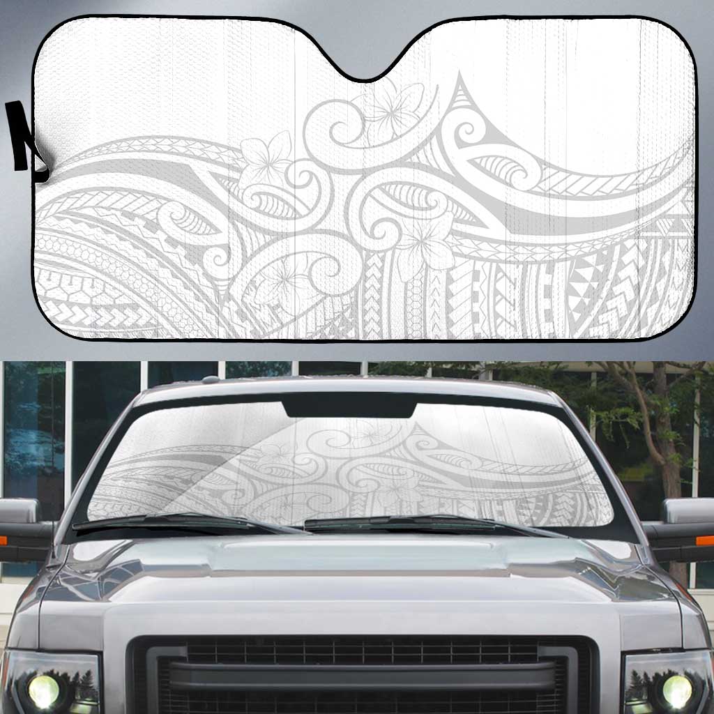 Polynesia White Sunday Auto Sun Shade Plumeria Polynesian Tribal Grey Color - Polynesian Pride