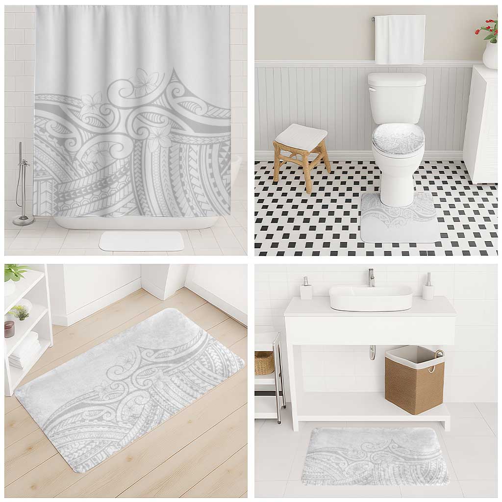 Polynesia White Sunday Bathroom Set Plumeria Polynesian Tribal Grey Color - Polynesian Pride