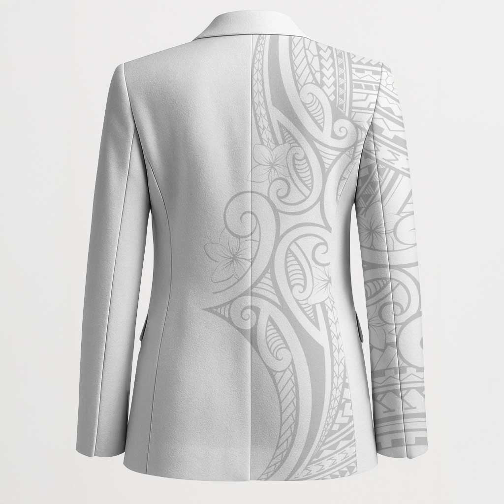 Polynesia White Sunday Blazer Plumeria Polynesian Tribal Grey Color - Polynesian Pride