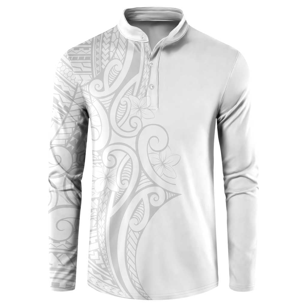 Polynesia White Sunday Button Sweatshirt Plumeria Polynesian Tribal Grey Color - Polynesian Pride