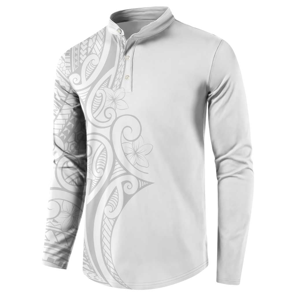 Polynesia White Sunday Button Sweatshirt Plumeria Polynesian Tribal Grey Color - Polynesian Pride