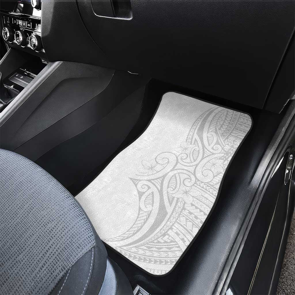 Polynesia White Sunday Car Mats Plumeria Polynesian Tribal Grey Color - Polynesian Pride