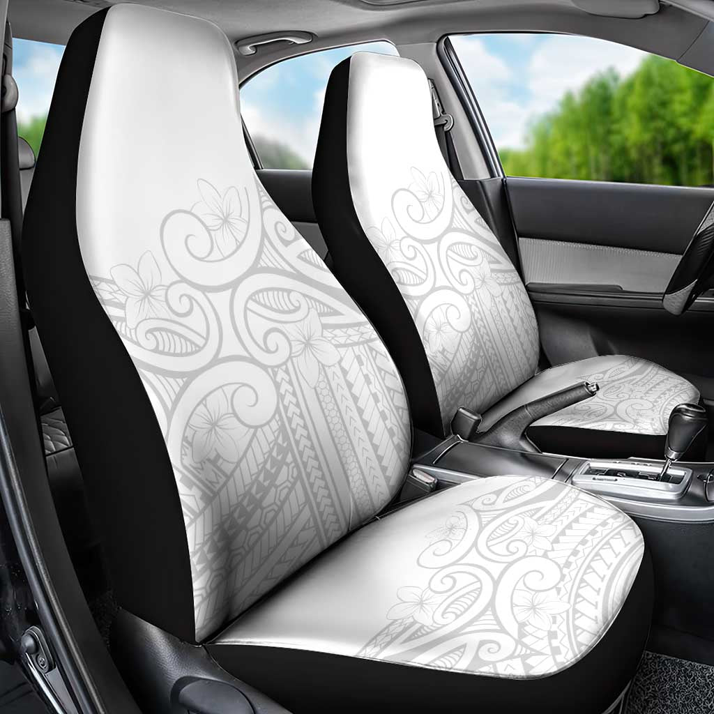 Polynesia White Sunday Car Seat Cover Plumeria Polynesian Tribal Grey Color - Polynesian Pride