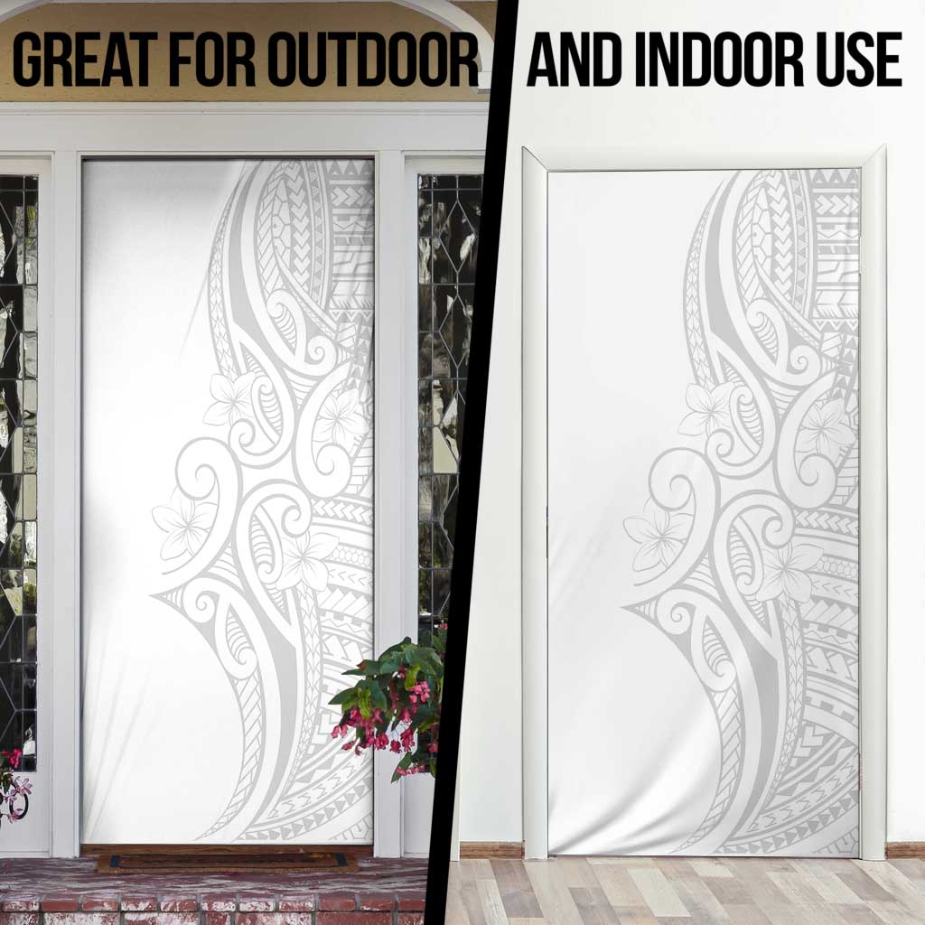 Polynesia White Sunday Door Cover Plumeria Polynesian Tribal Grey Color - Polynesian Pride