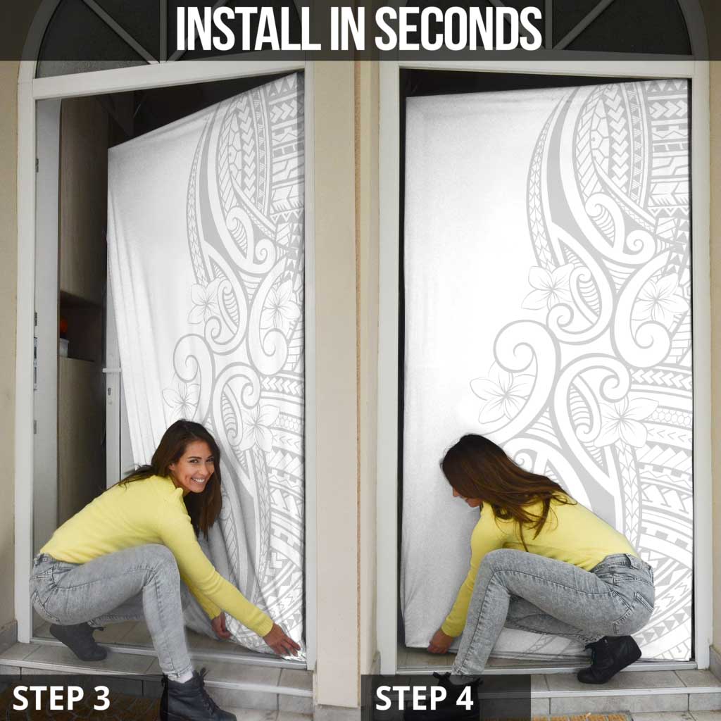 Polynesia White Sunday Door Cover Plumeria Polynesian Tribal Grey Color - Polynesian Pride
