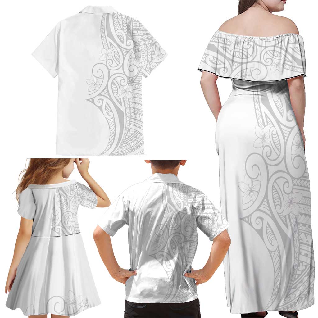 Polynesia White Sunday Family Matching Off Shoulder Maxi Dress and Hawaiian Shirt Plumeria Polynesian Tribal Grey Color - Polynesian Pride